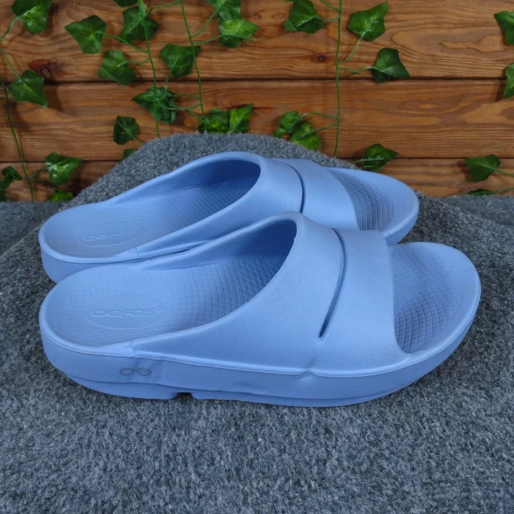 Oofos OOahh Women Recovery Slide Sandals Size 8 Post-Workout Blue Synthetic